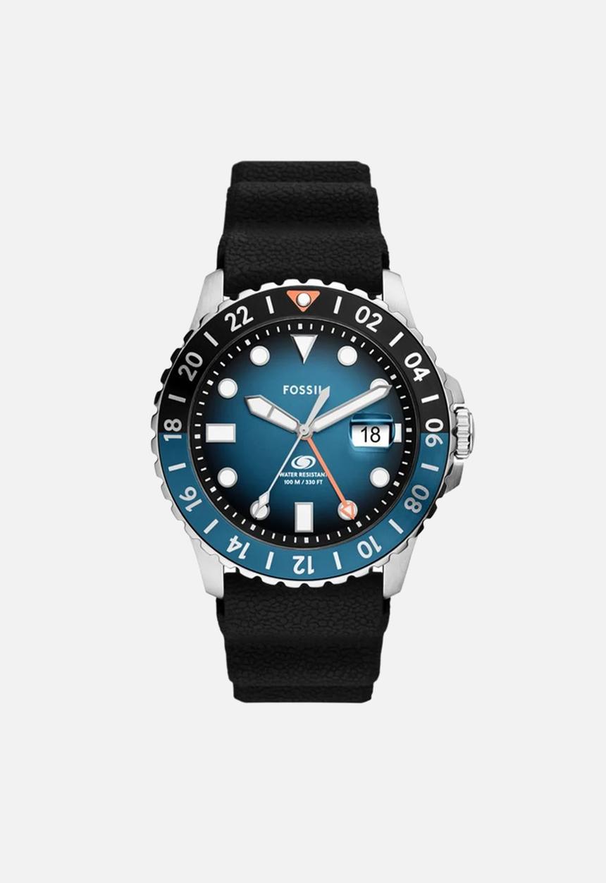 Fossil - Blue GMT Black Silicone Watch - FS6049