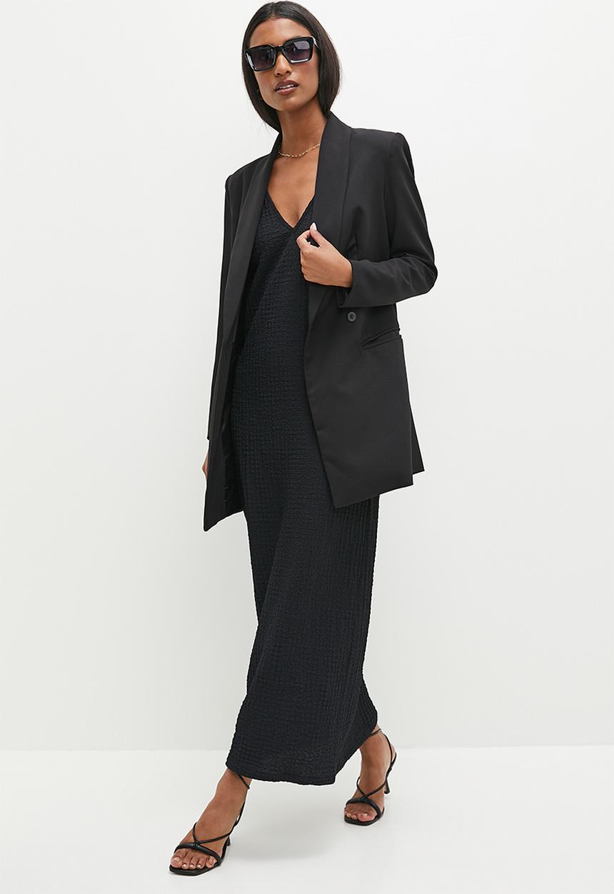 edit - Extend sleeve texture midi dress - black