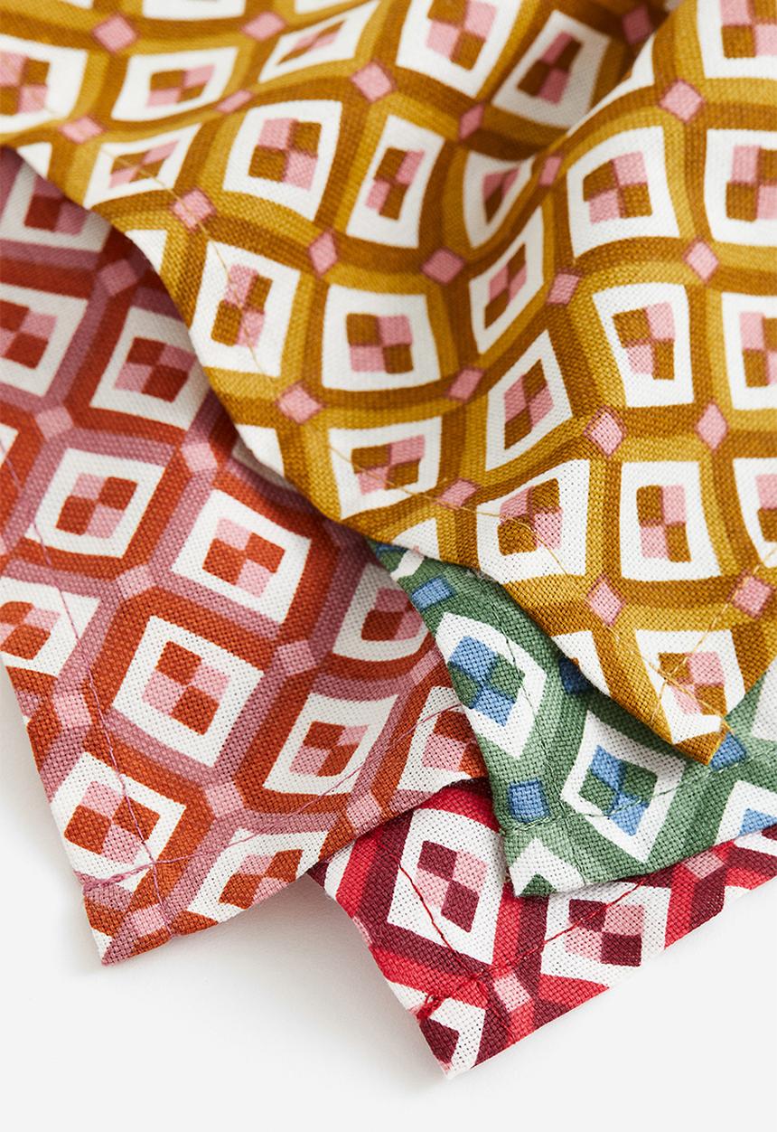 H&M - 4-pack patterned napkins - yellow,pink,orange,green,multi