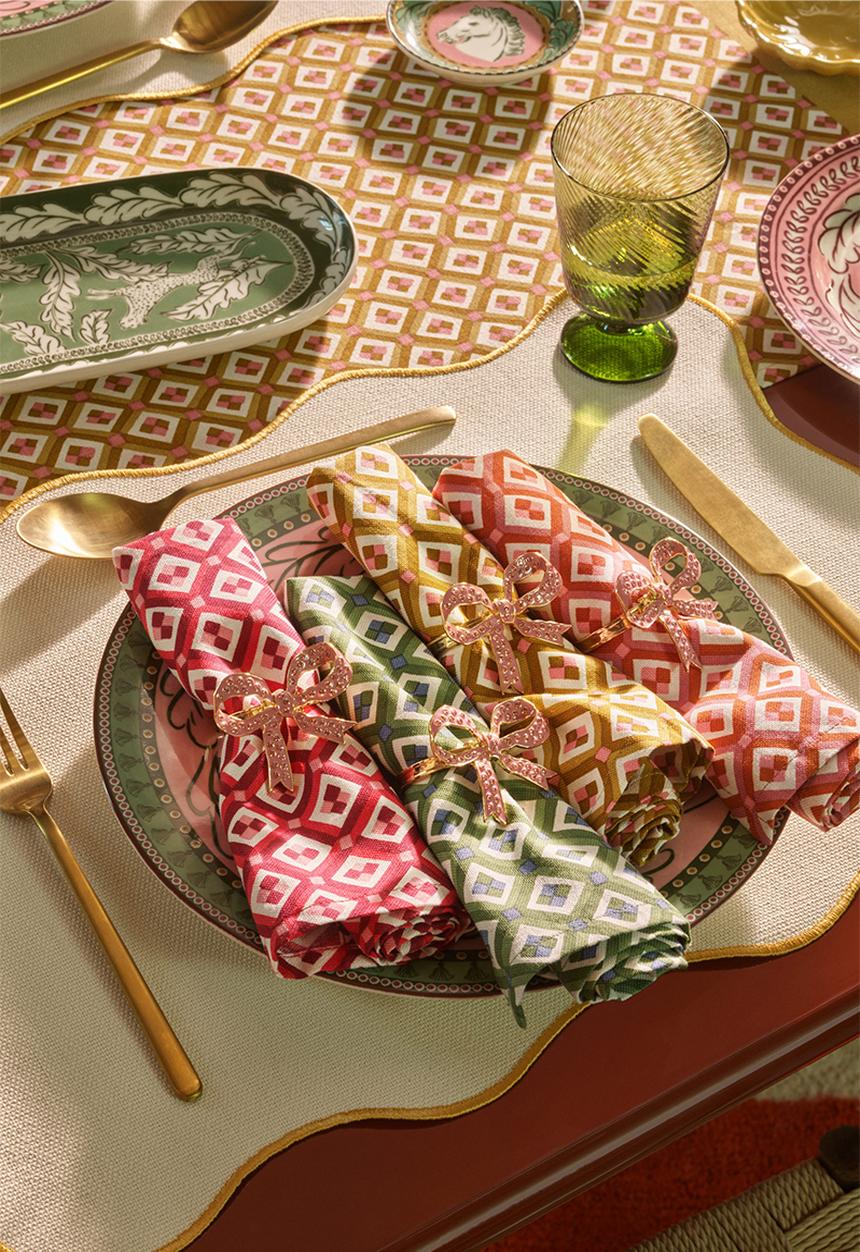 H&M - 4-pack patterned napkins - yellow,pink,orange,green,multi