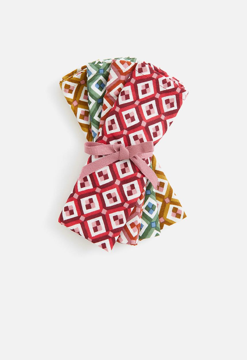 H&M - 4-pack patterned napkins - yellow,pink,orange,green,multi
