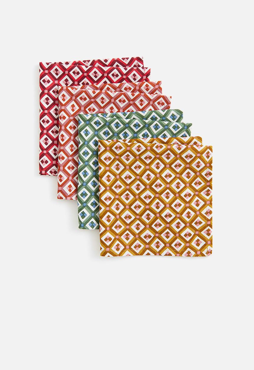 H&M - 4-pack patterned napkins - yellow,pink,orange,green,multi