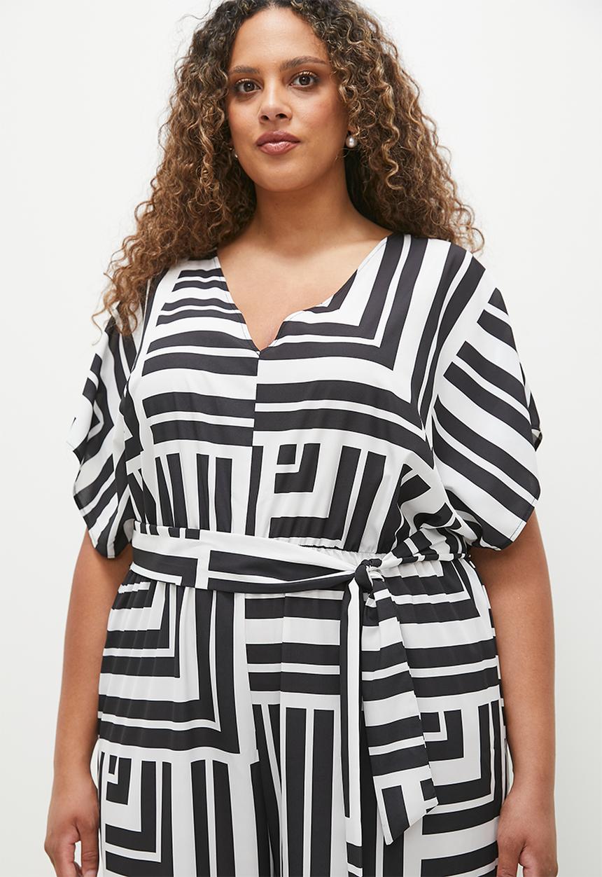 edit - Grown on sleeve printed belted jumpsuit -  stripe.