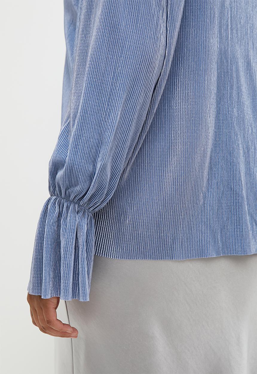 MILLA - Plisse long sleeve shell - silver grey 