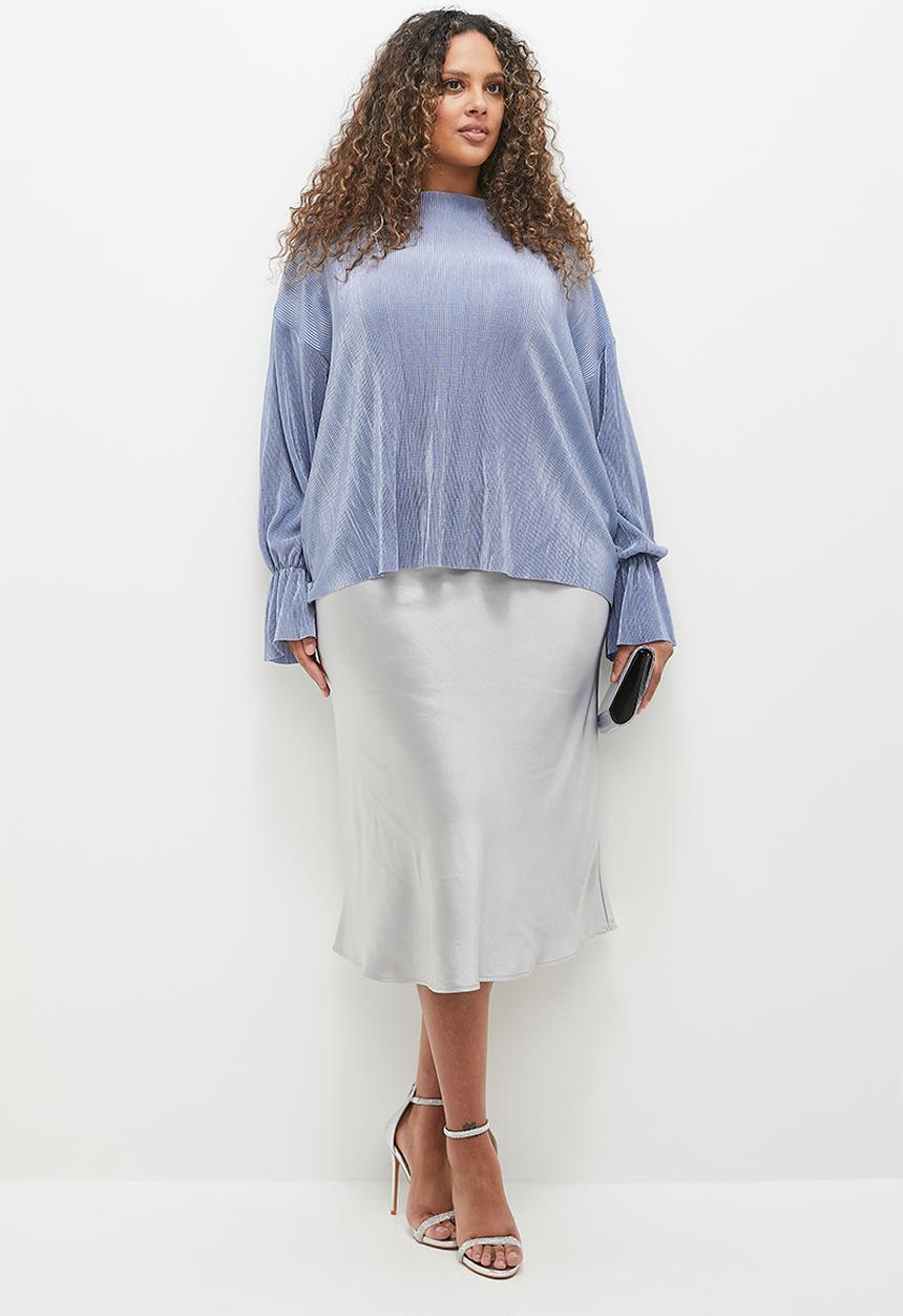 MILLA - Plisse long sleeve shell - silver grey 