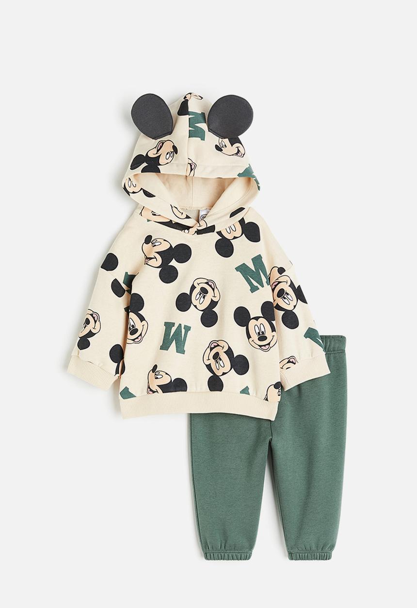 H&M - 2-Piece printed sweatshirt set - Green Mickey Mouse
