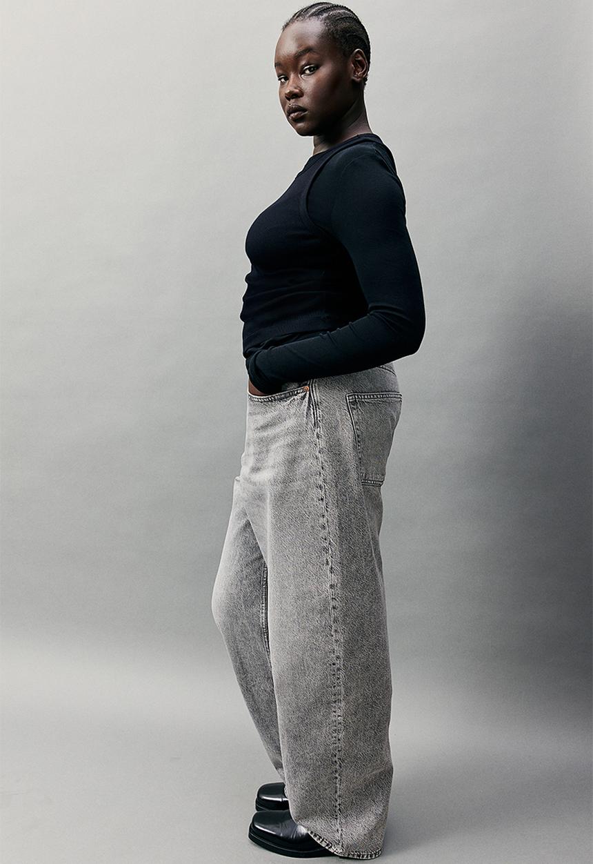 H&M - Curvy fit baggy high jeans - grey