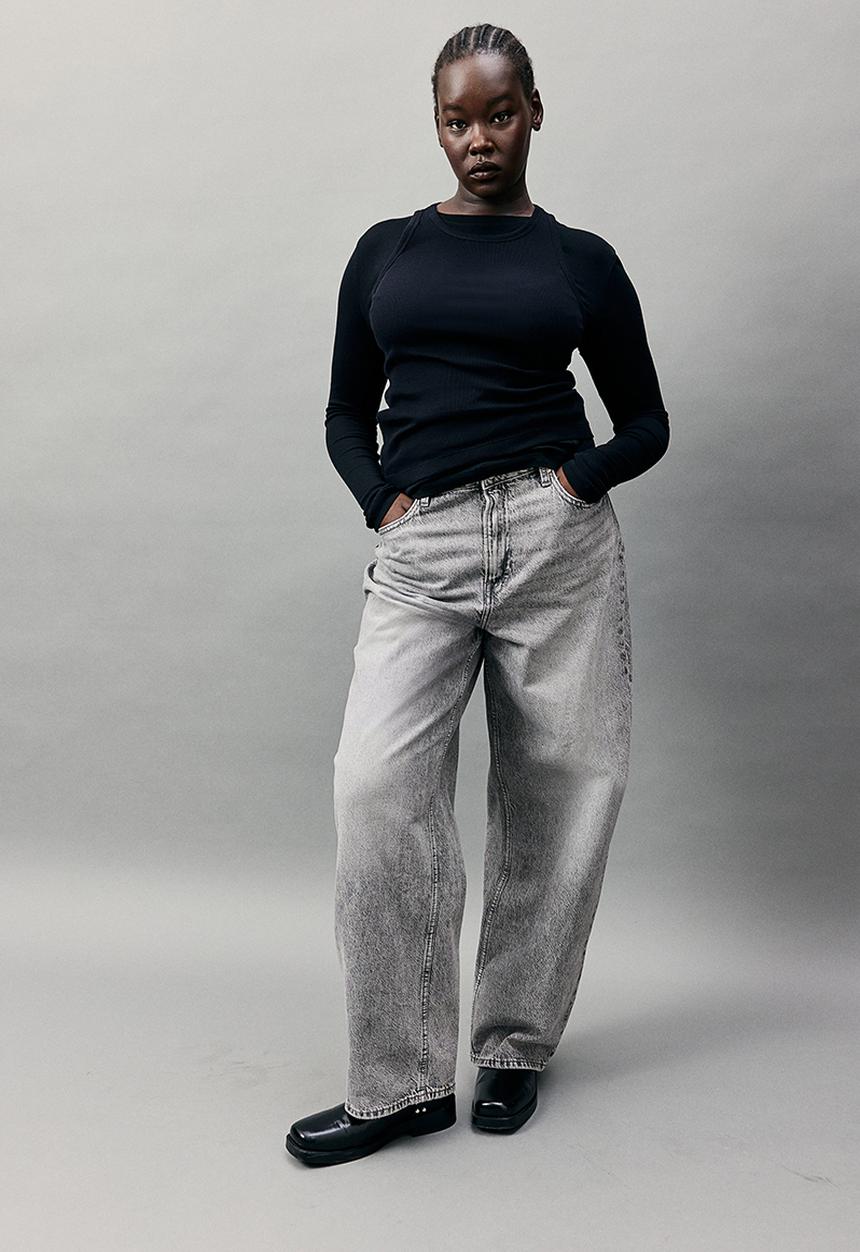 H&M - Curvy fit baggy high jeans - grey