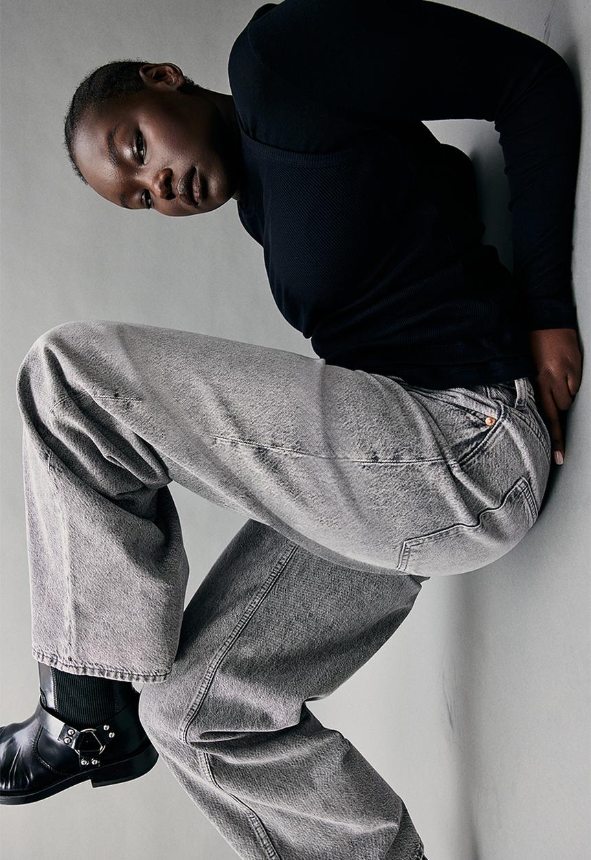 H&M - Curvy fit baggy high jeans - grey