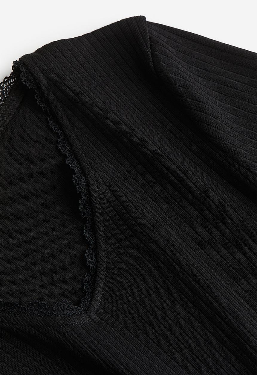 H&M - Ribbed cotton jersey cropped top - black