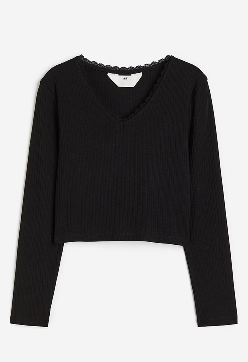 H&M - Ribbed cotton jersey cropped top - black
