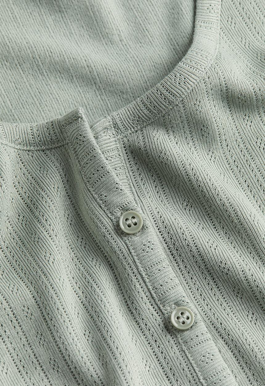 H&M - Button-front pointelle jersey top - green