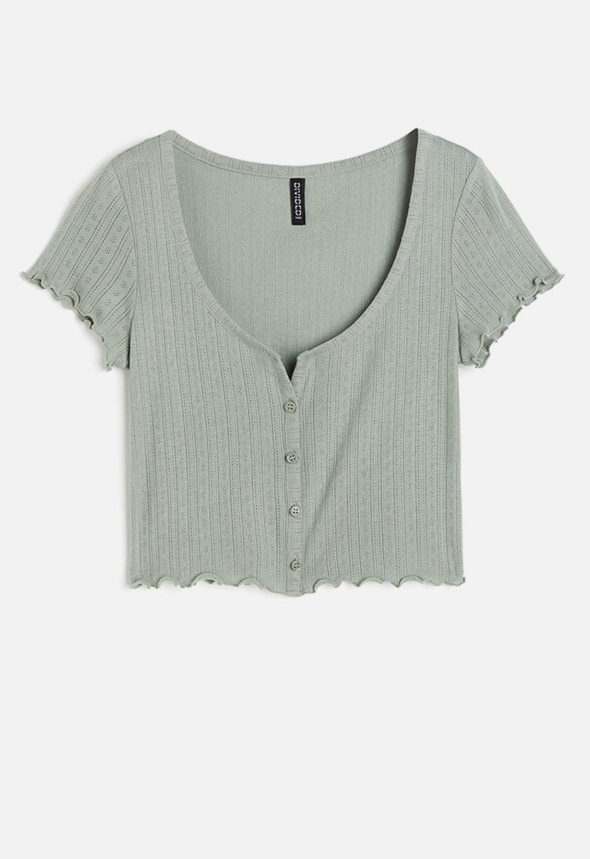 H&M - Button-front pointelle jersey top - green