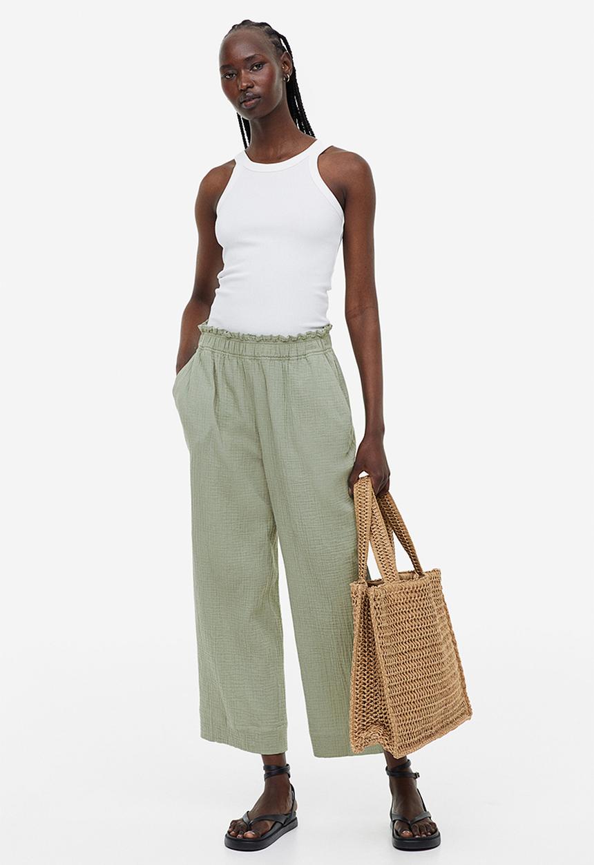 H&M - Paper bag trousers - Light khaki green