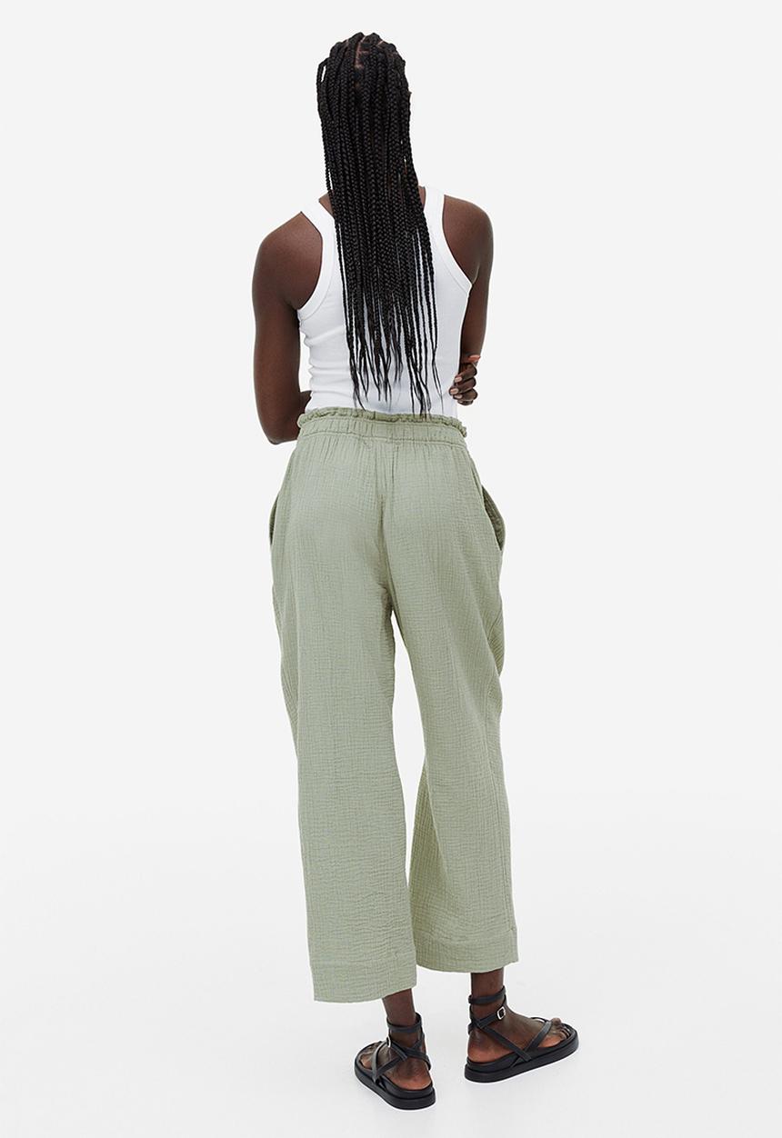 H&M - Paper bag trousers - Light khaki green