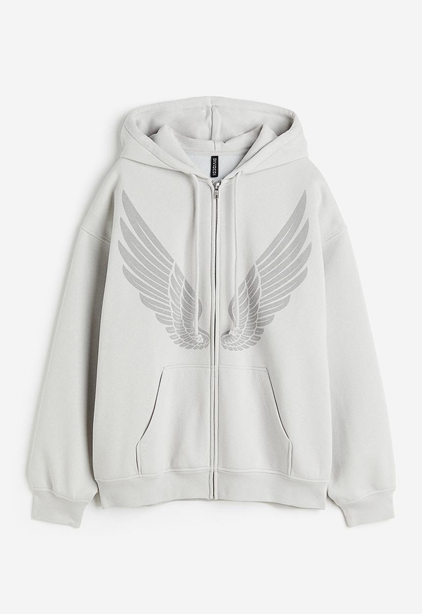 H&M - Oversized printed zip-through hoodie - Light grey Angel Wings