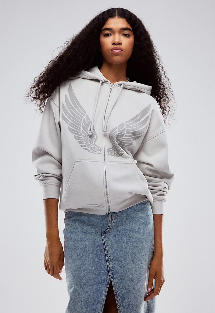 H&M - Oversized printed zip-through hoodie - Light grey Angel Wings