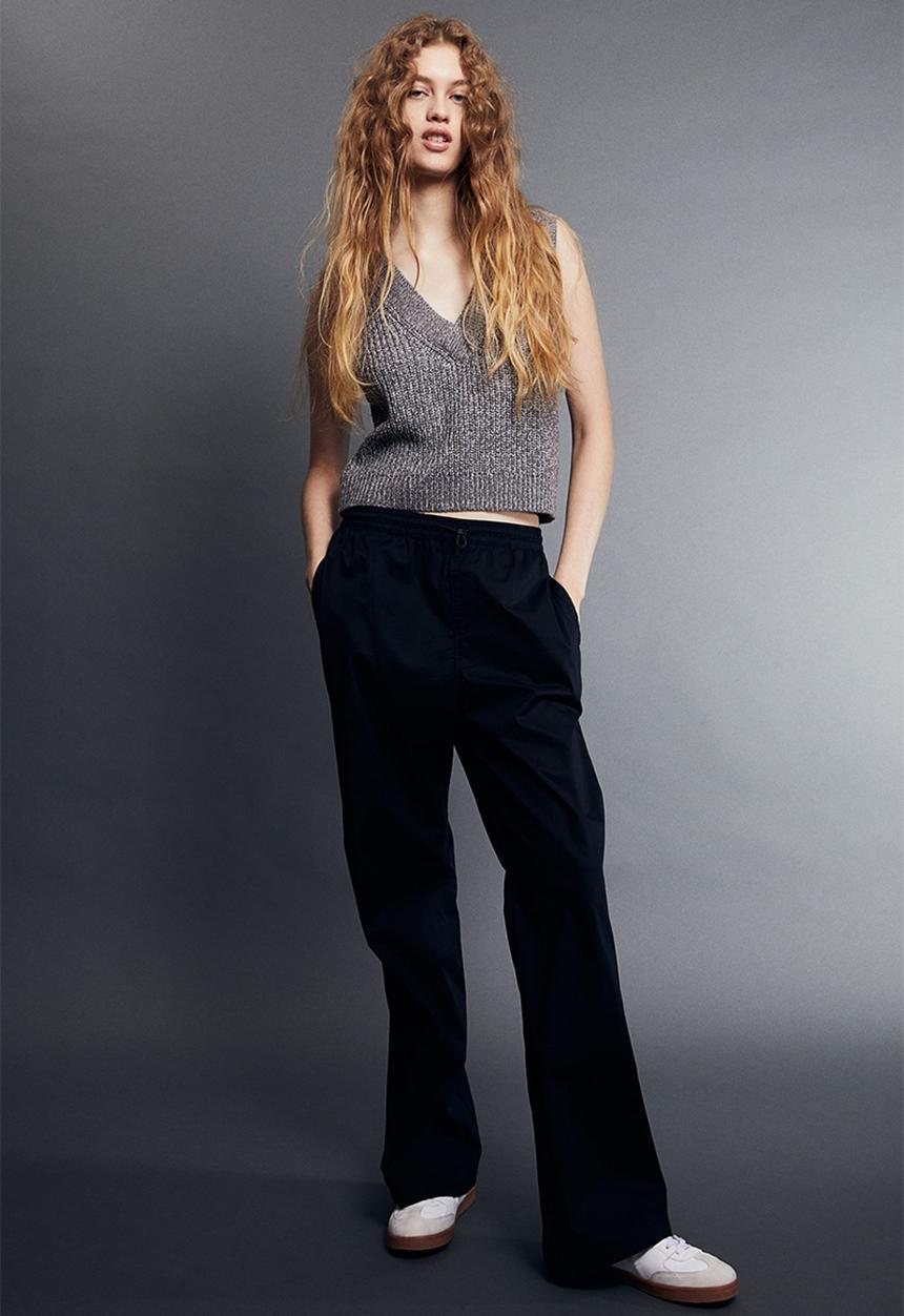 H&M - Poplin pull-on trousers - black