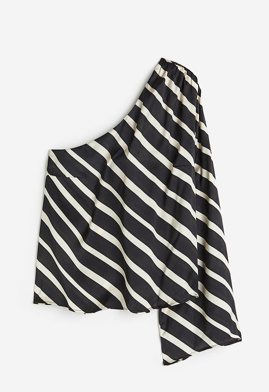 H&M - One-shoulder blouse - black/striped