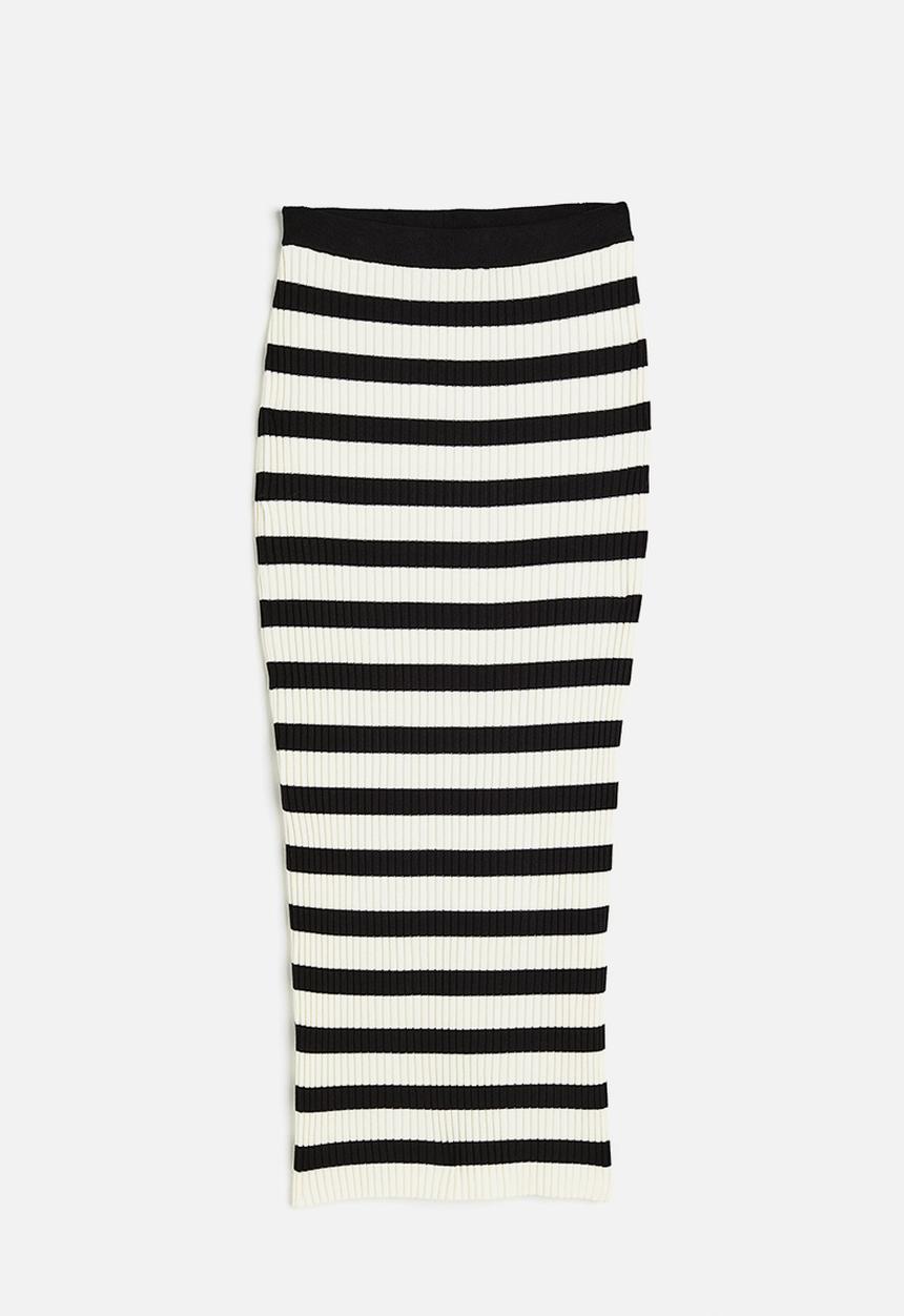 H&M - Rib-knit skirt - cream/striped