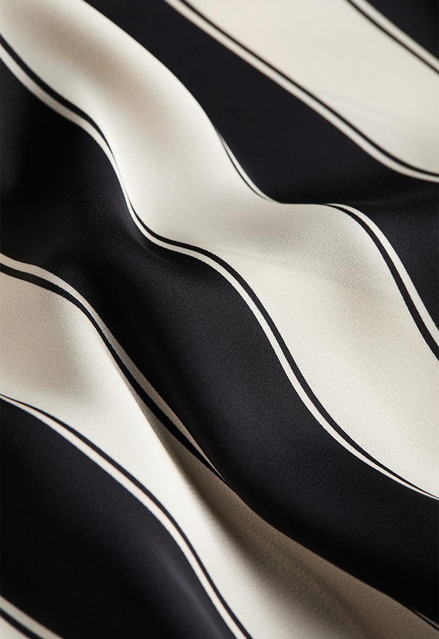 H&M - Satin wrap dress - Cream Black striped