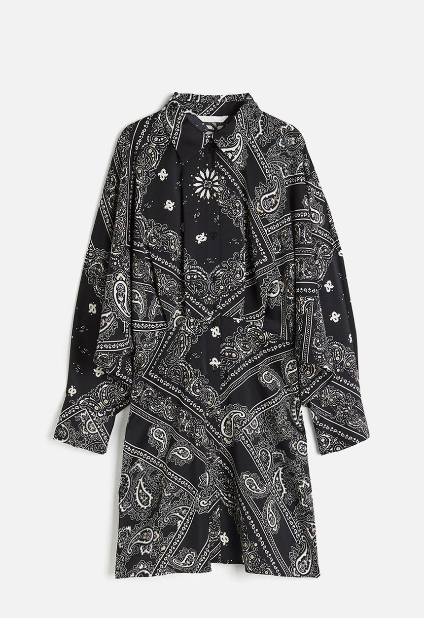 H&M - Satin shirt dress - Black Paisley-patterned