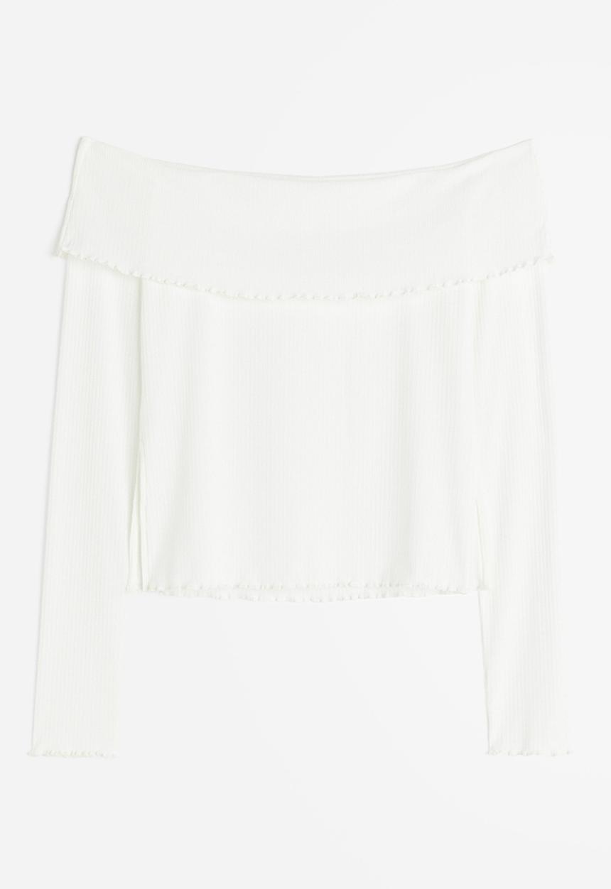 H&M - Ribbed off-the-shoulder top - cream