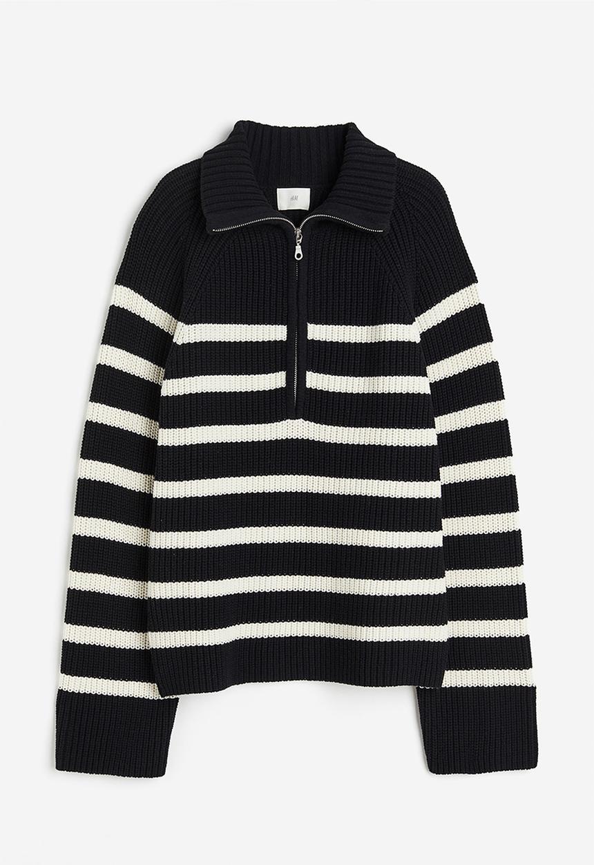 Rib-knit half-zip jumper - black, multi - 1128821003