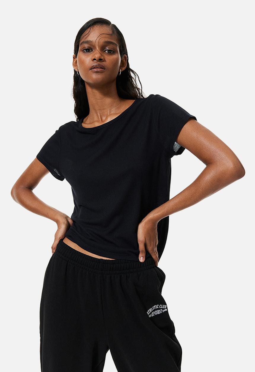 H&M - Ribbed t-shirt - black