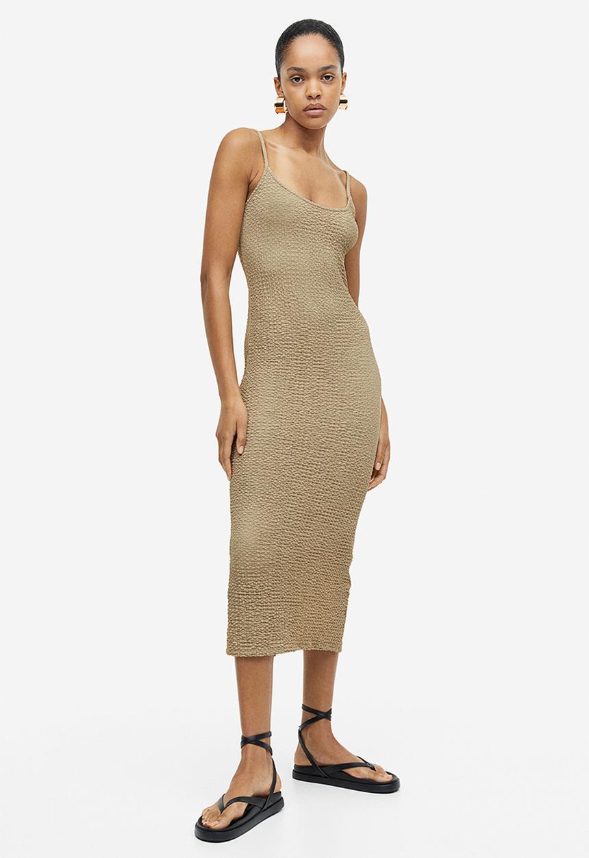 H&M - Crinkled jersey dress - light khaki green