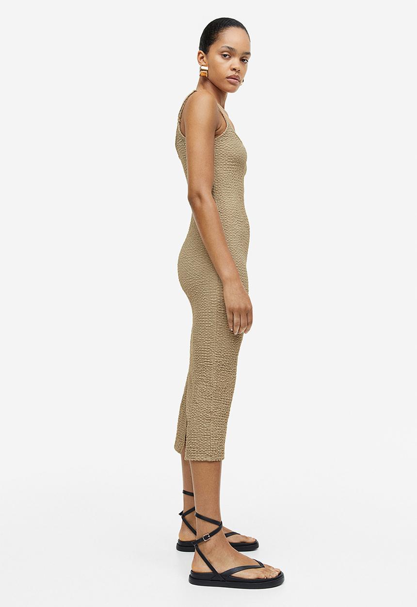 H&M - Crinkled jersey dress - light khaki green
