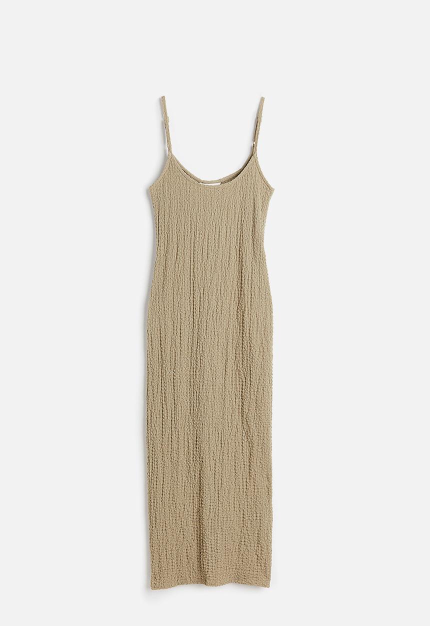 H&M - Crinkled jersey dress - light khaki green