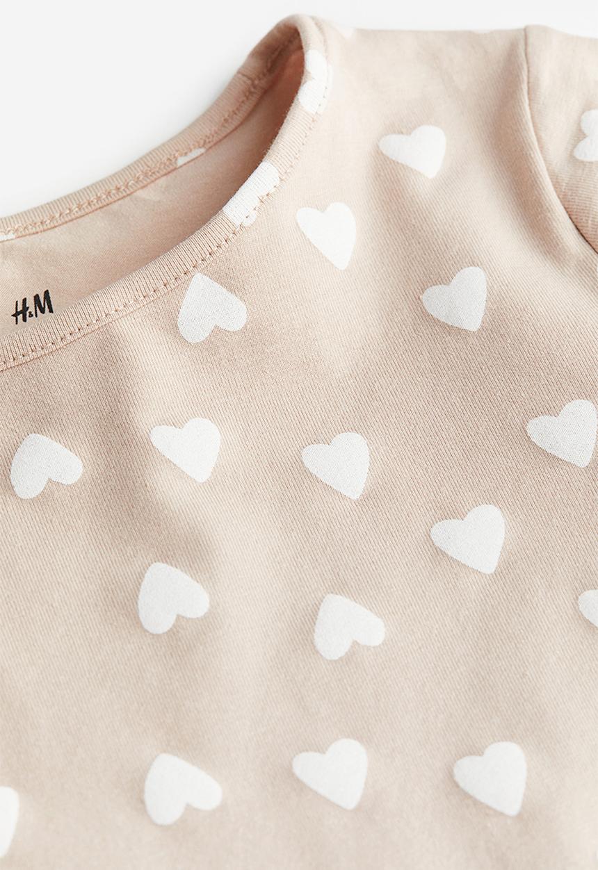 H&M - Printed jersey top - beige hearts 