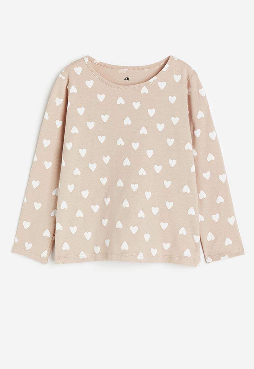 H&M - Printed jersey top - beige hearts 