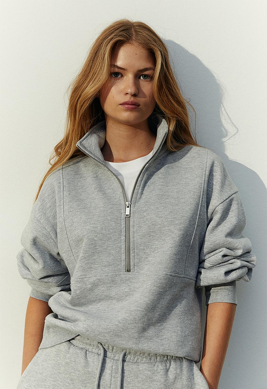 H&M - Zip-top sweatshirt - Light grey marl