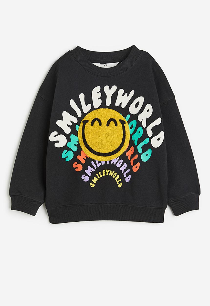 H&M - Oversized motif-detail sweatshirt - black smileyworld®