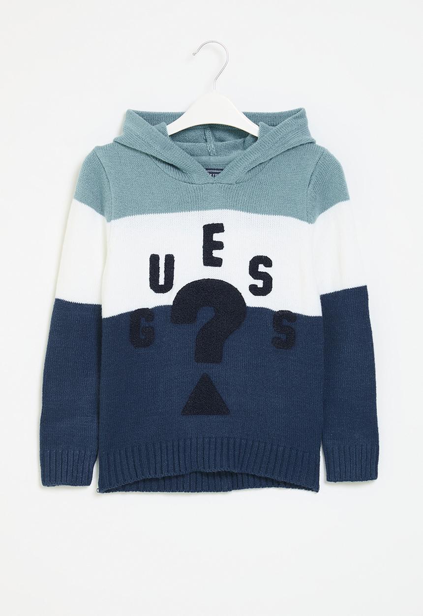 GUESS - Colorblock hooded sweater - blue white combo