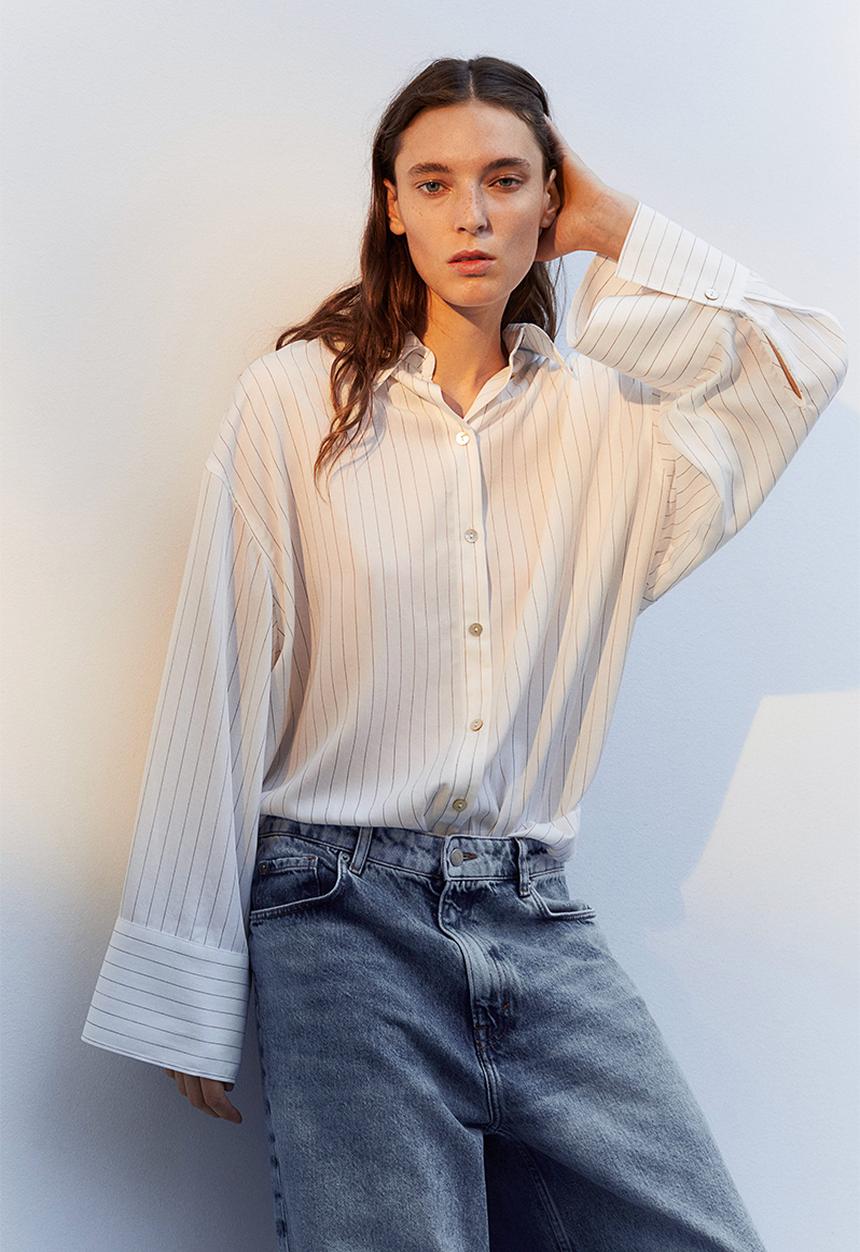 H&M - Oversized shirt - white, multi
