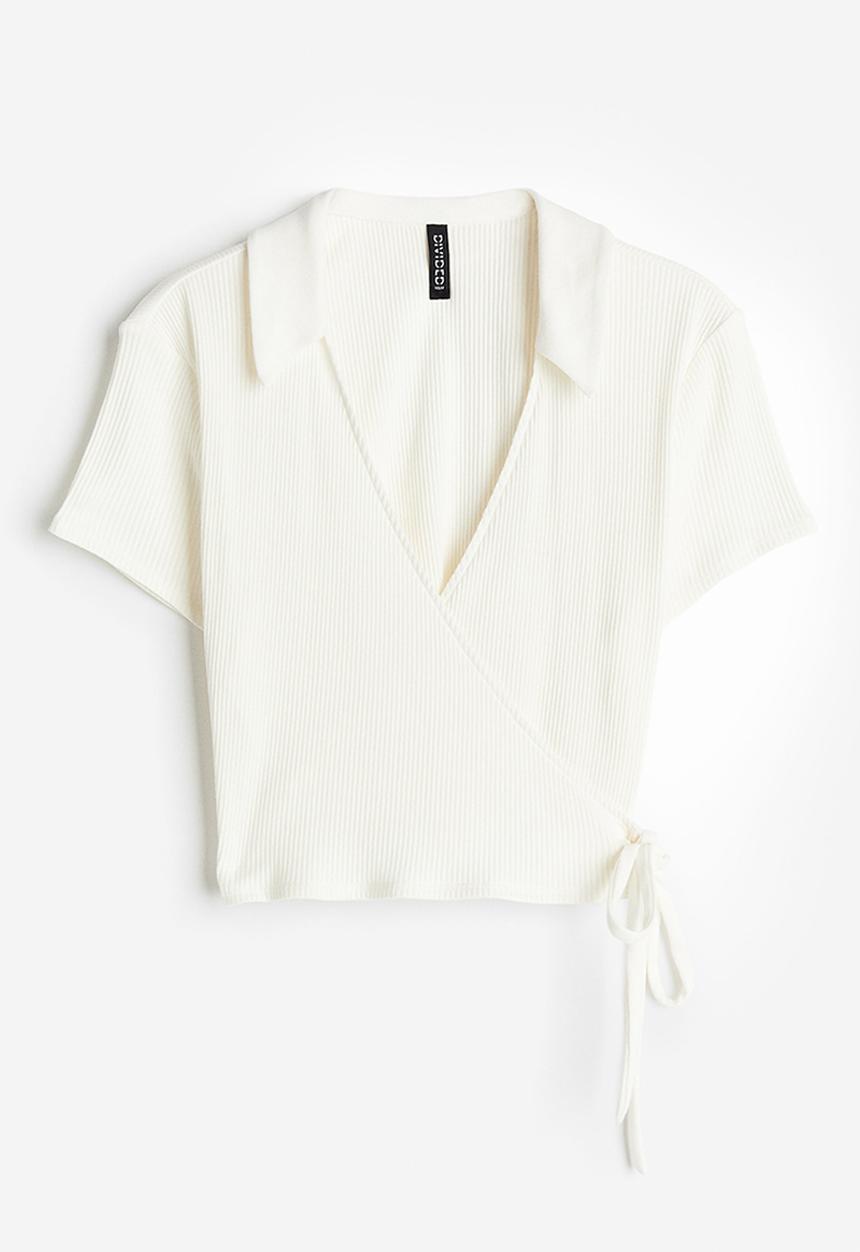 H&M - Wrapover ribbed top - white