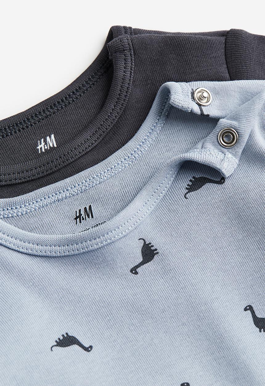 H&M - 2-pack long-sleeved bodysuits - blue & grey