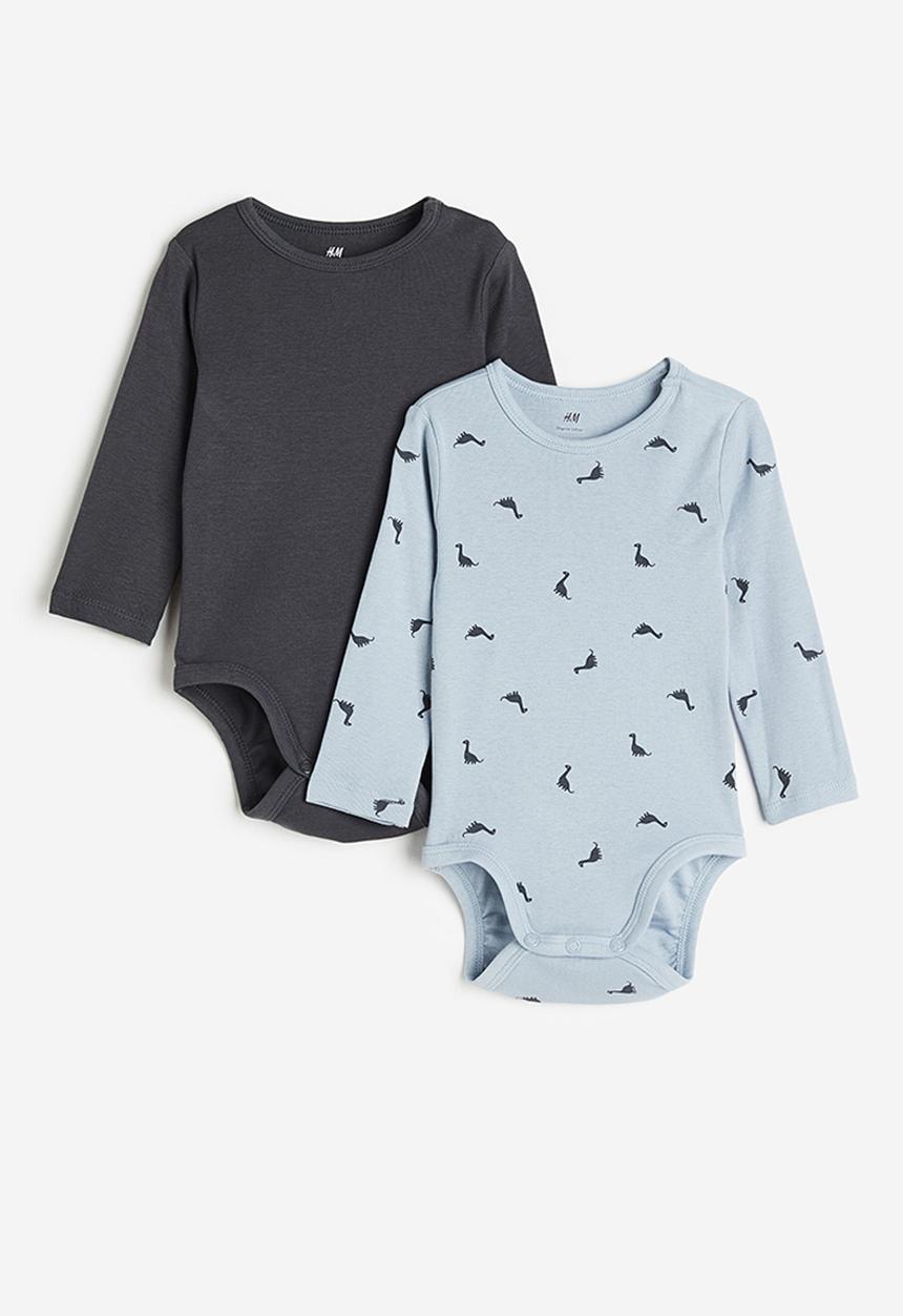 H&M - 2-pack long-sleeved bodysuits - blue & grey