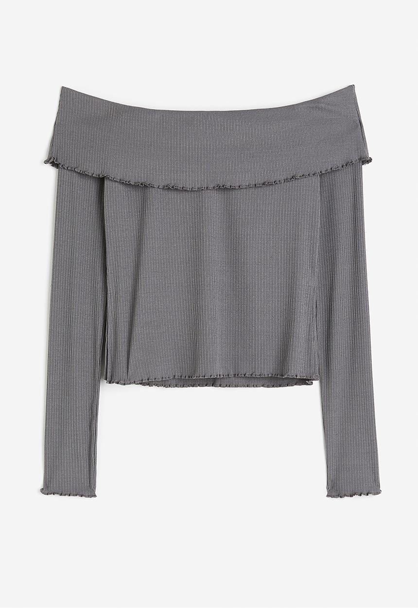 H&M - Ribbed off-the-shoulder top - grey
