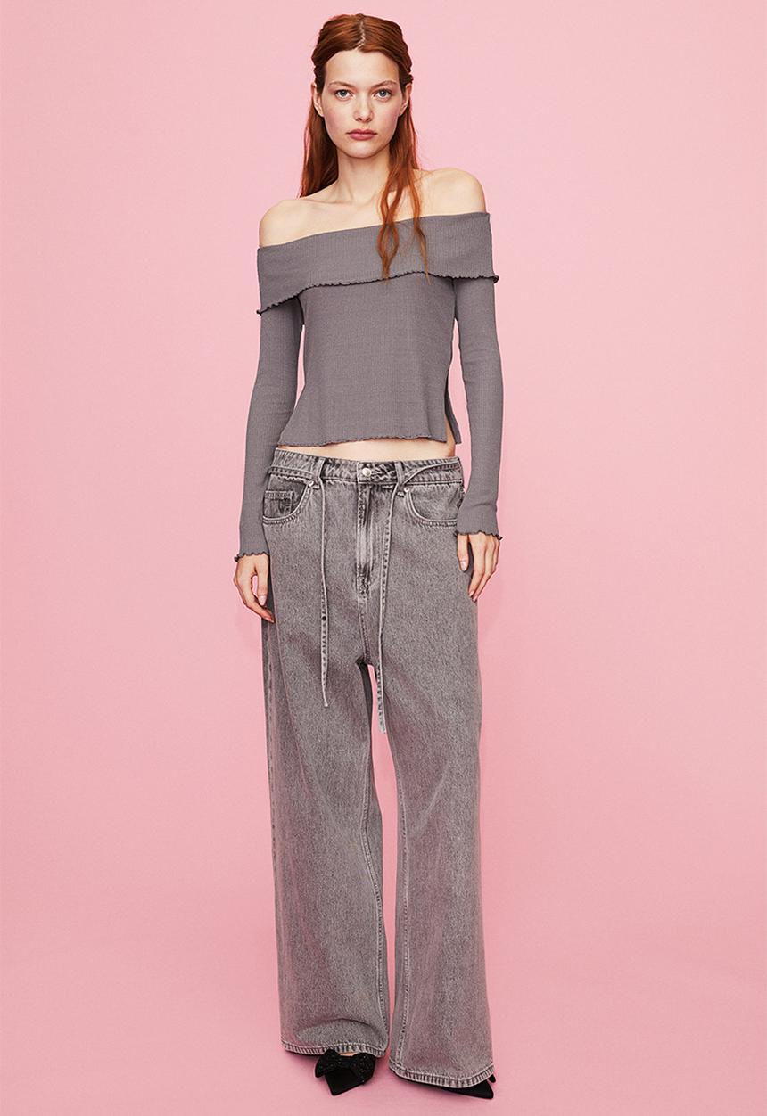 H&M - Ribbed off-the-shoulder top - grey