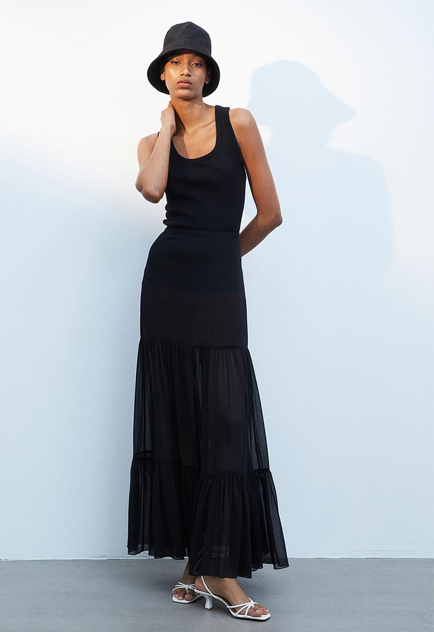 H&M - A-line maxi skirt - black