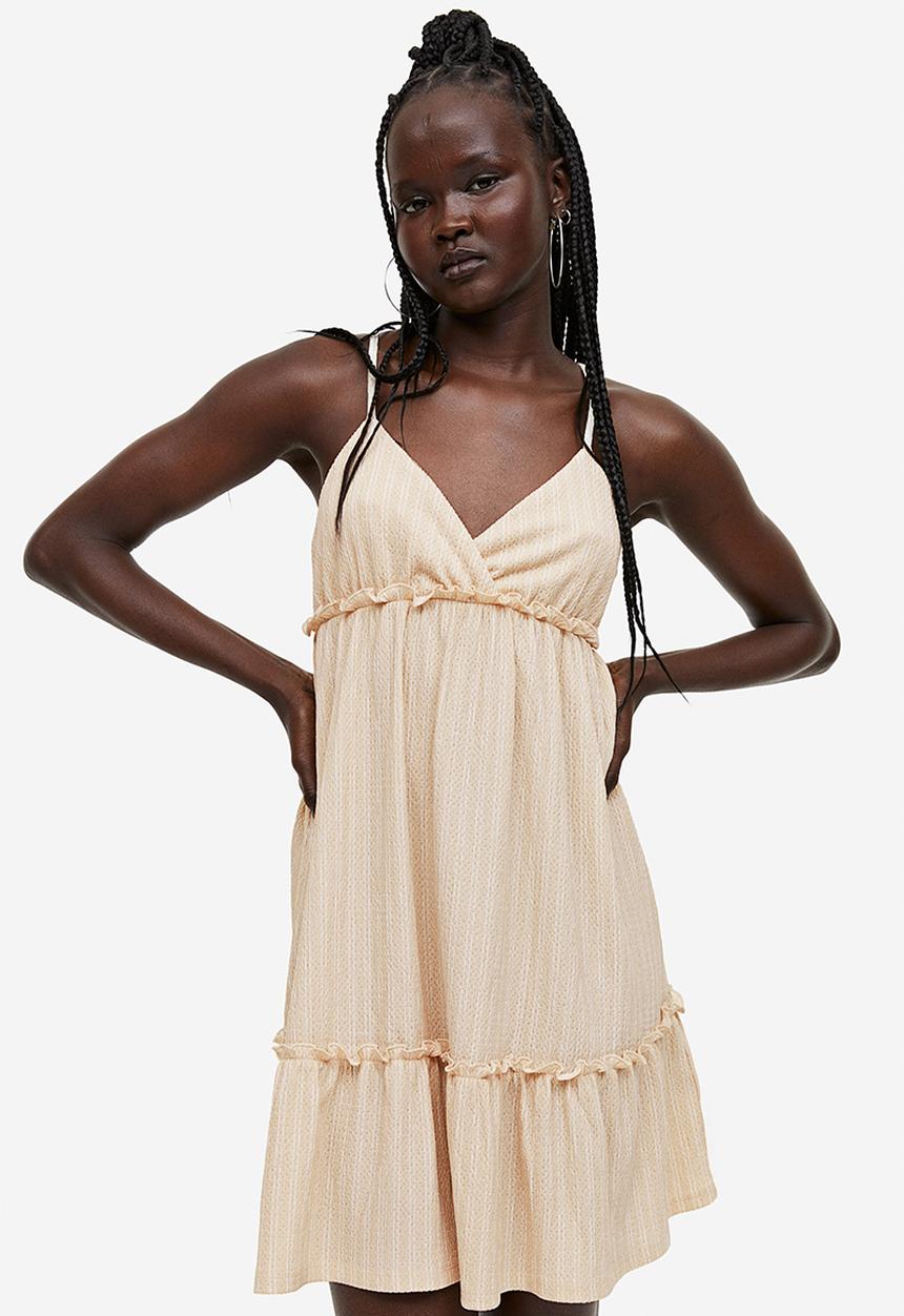 H&M - Frill-trimmed crêpe dress - beige