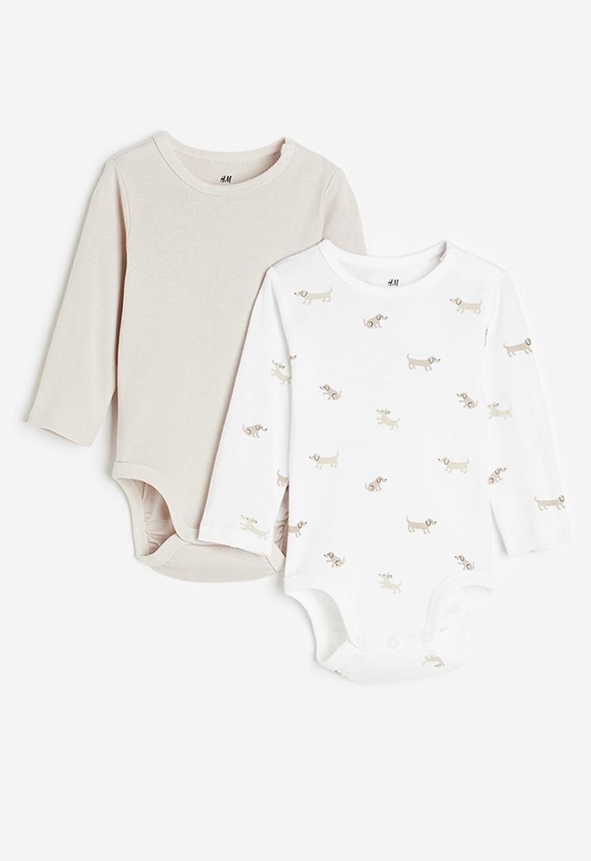 H&M - 2-pack long-sleeved bodysuits - white,beige multi