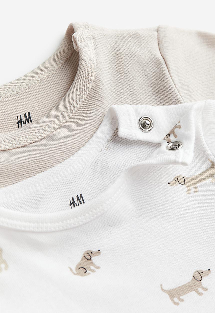 H&M - 2-pack long-sleeved bodysuits - white,beige multi