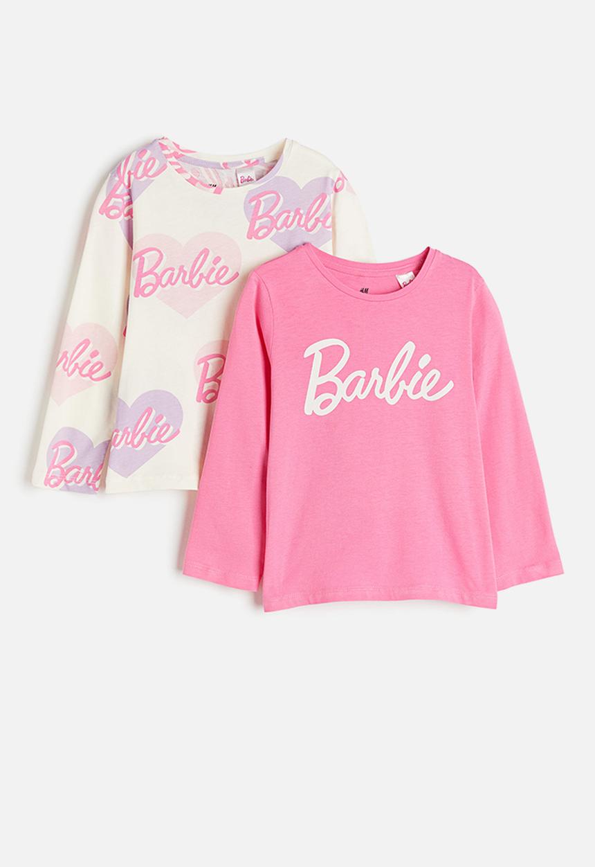 H&M - 2-pack long-sleeved jersey tops - pink & white multi