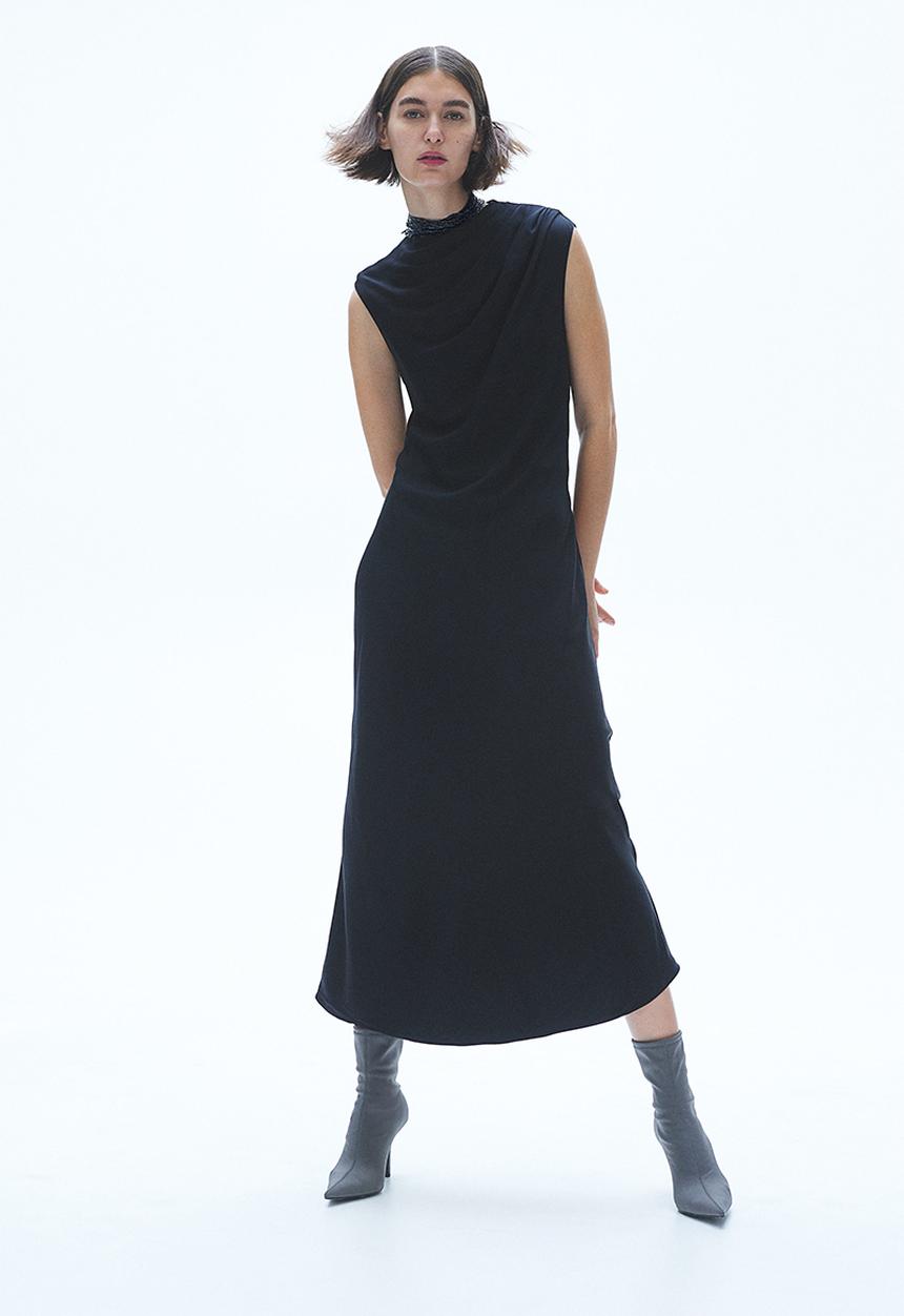 H&M - Draped satin dress - black