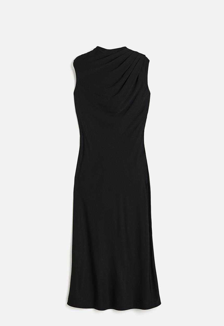 H&M - Draped satin dress - black